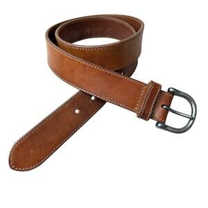 Eddie Bauer Leather Belt Womens Large Brown Silver Buckle Stitched Classic Prep